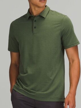Lululemon Evolution Short-Sleeve Polo Shirt Tonka Stripe Green Men’s Large Golf